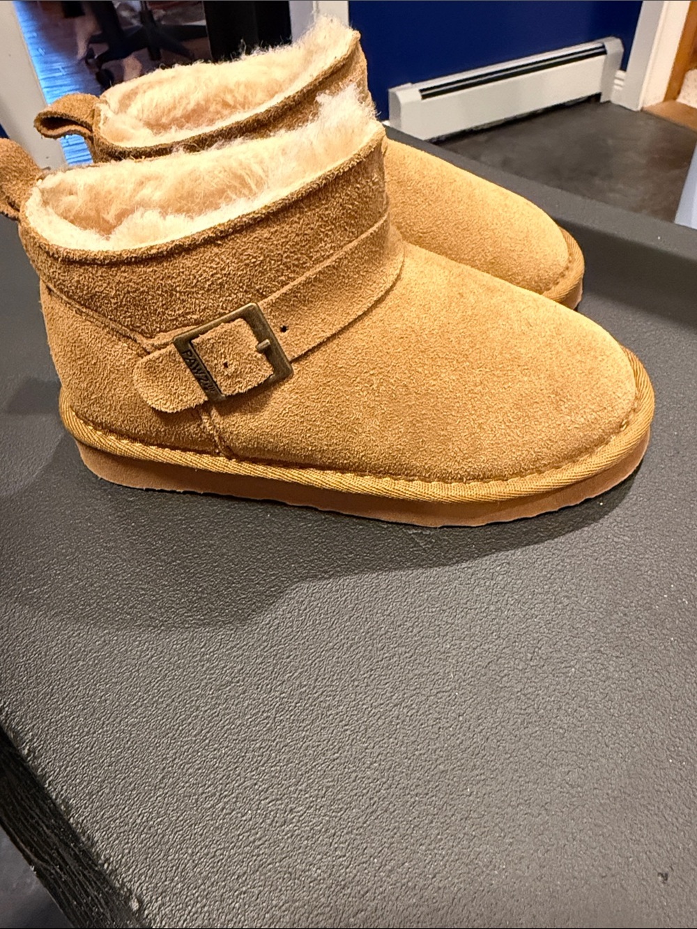 PAWZ Chestnut Genuine Suede Faux Shearling-Lined Ankle Boots